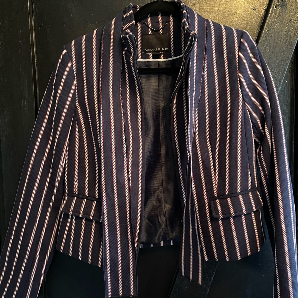 Banana Republic. Navy with red and white stripes.